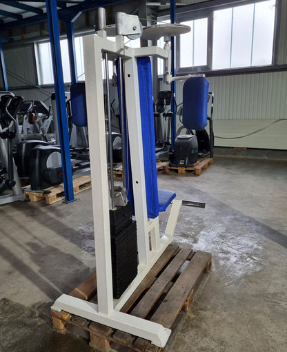 Gym80 Butterfly, old school bodybuilding strength machine, frame white, used with signs of wear
