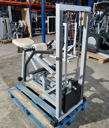 Technogym Seated Calf Sitting Wadenmaschine sitzend, Sitting Calf, Silverline, Oldschool, Rahmenfarbe Silber, gebraucht mit Gebrauchsspuren