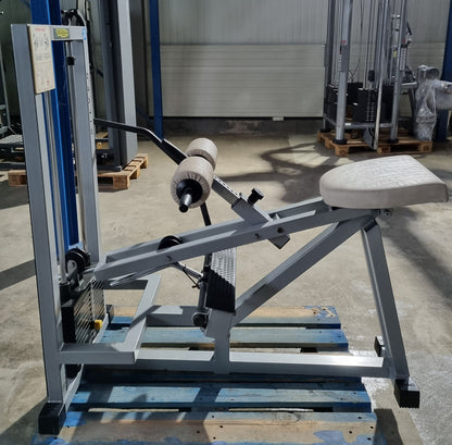 Technogym Seated Calf Sitting Wadenmaschine sitzend, Sitting Calf, Silverline, Oldschool, Rahmenfarbe Silber, gebraucht mit Gebrauchsspuren