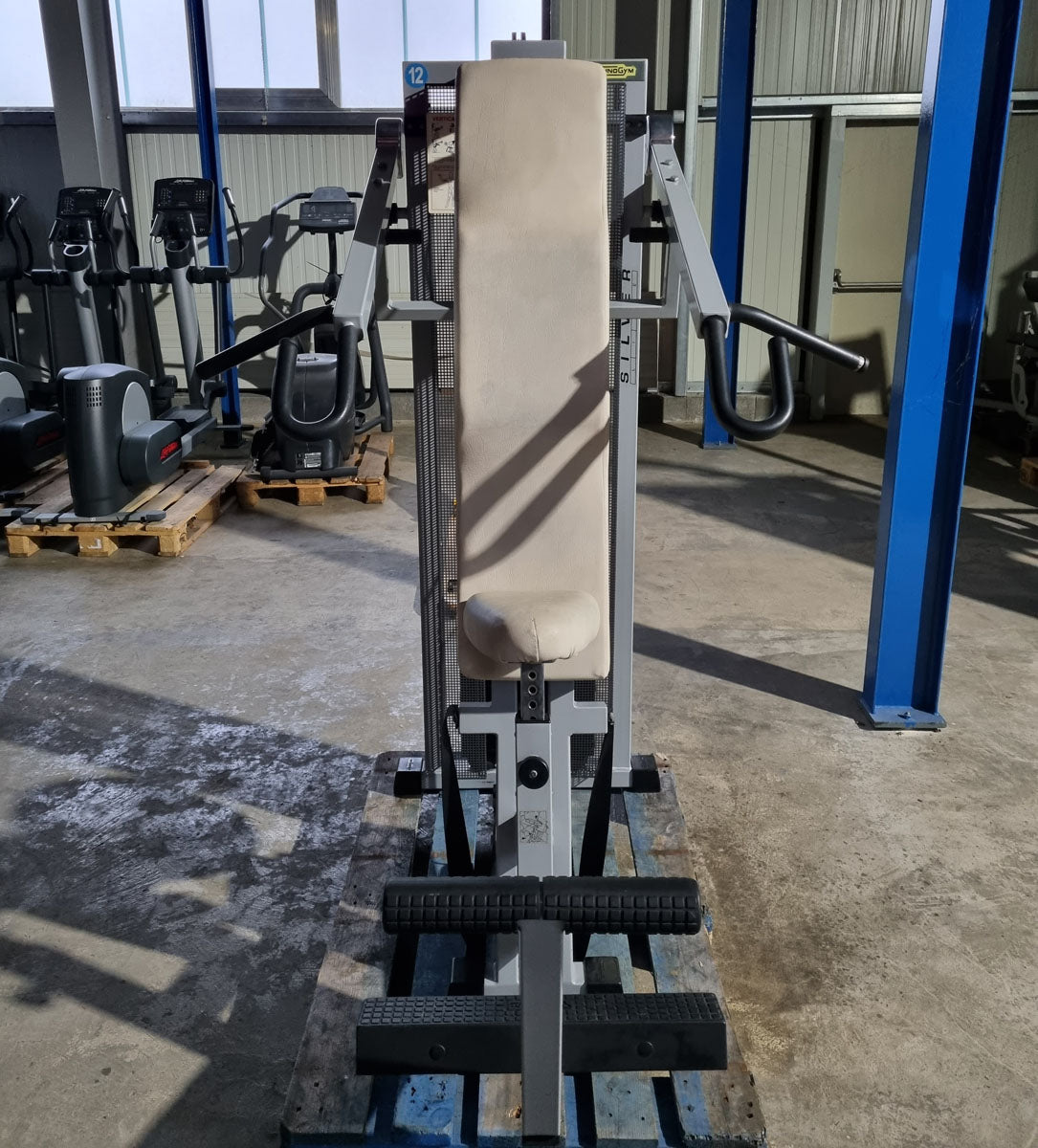 Technogym Latzug, Pulldown, Vertical Traction, Silverline, Rahmenfarbe Silber, Polsterfarbe Beige, gebraucht