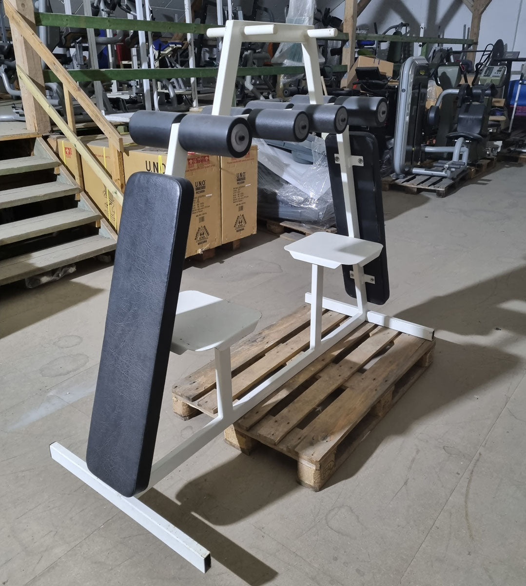 Bauchbank doppelt, schräg, Oldschool Bodybuilding, Rahmenfarbe Weiß, Polsterfarbe Schwarz, gebraucht