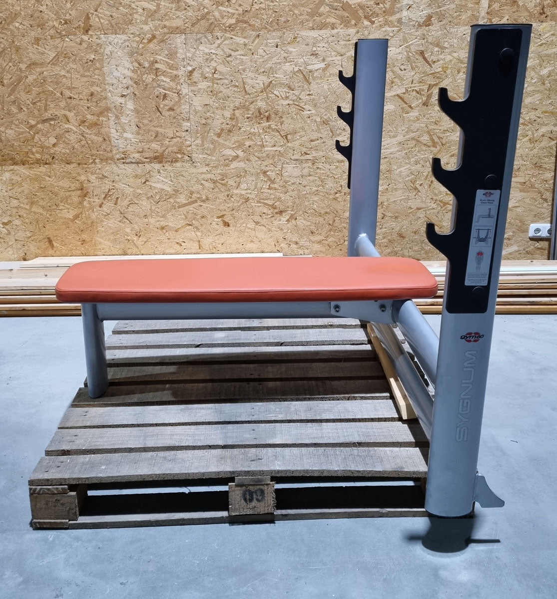 Gym80 Basic press bench 4097, Olympia flat press bench, frame color silver, upholstery color orange, used - overhauled condition