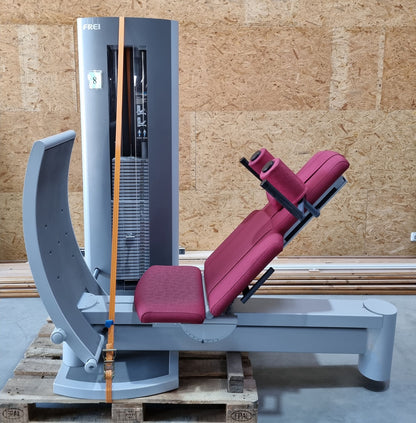 Frei Genius Eco Funktionsstemme - verstellbare Beinpresse, Rahmenfarbe Silber, Polsterfarbe Rot, gebraucht - überholter Zustand