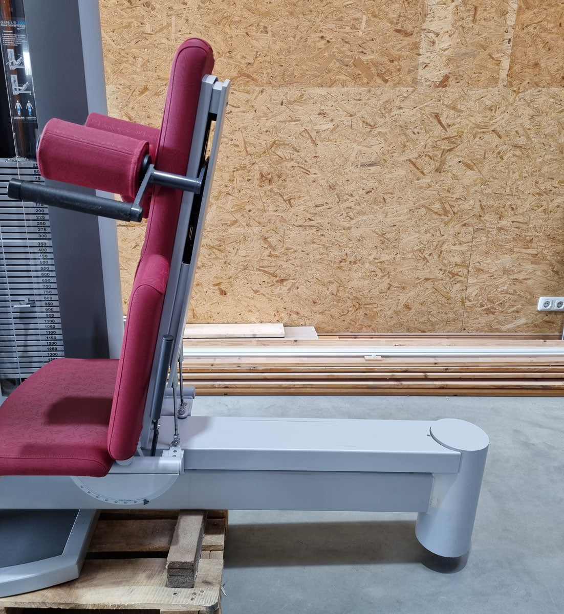 Frei Genius Eco Funktionsstemme - verstellbare Beinpresse, Rahmenfarbe Silber, Polsterfarbe Rot, gebraucht - überholter Zustand