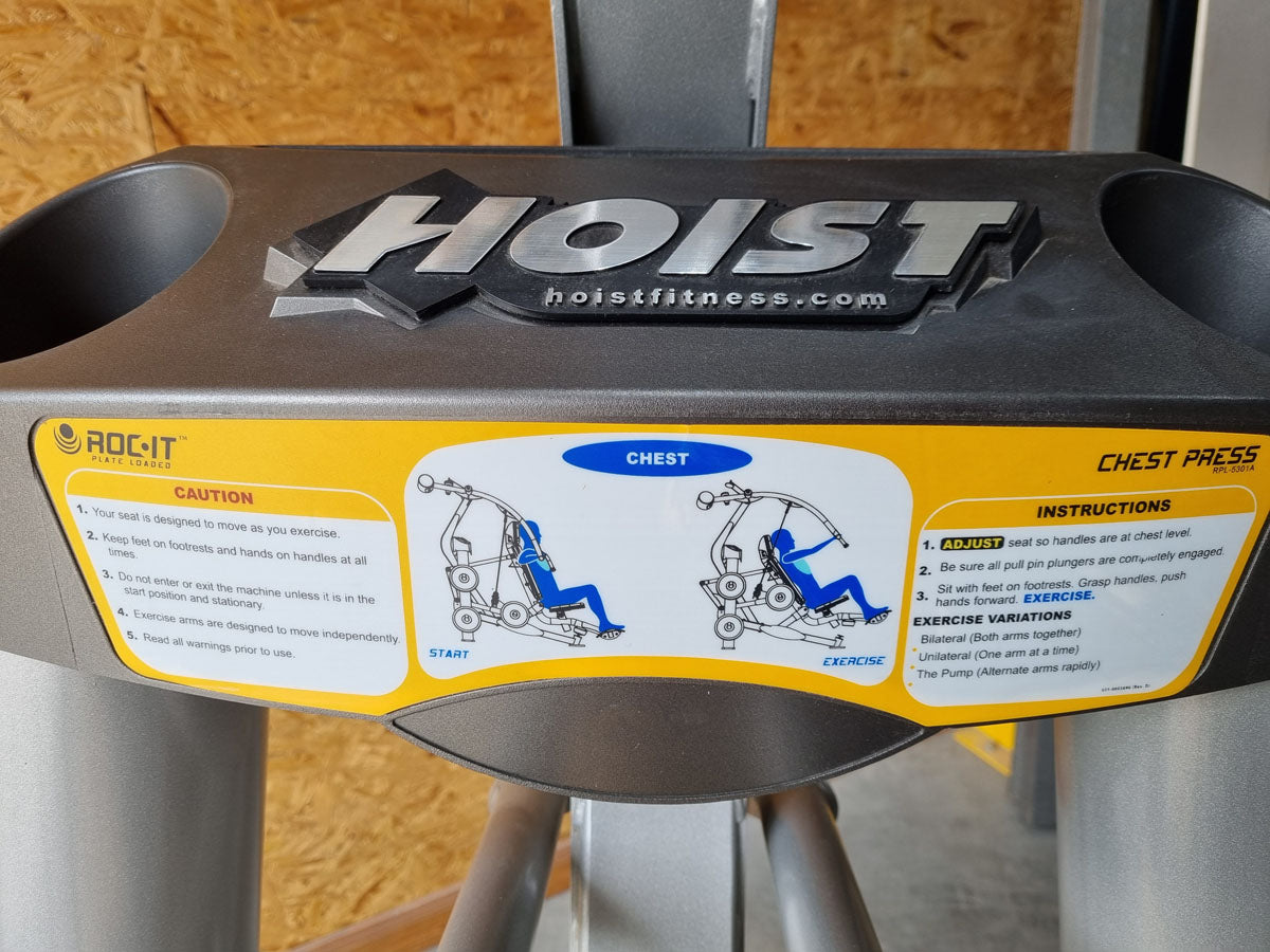 Hoist Roc-IT Chestpress, RPL-5301 Bankdrückmaschine, Brustpresse, Roc IT Plate loaded Serie, Rahmenfarbe Silber, gebraucht - überholter Zustand