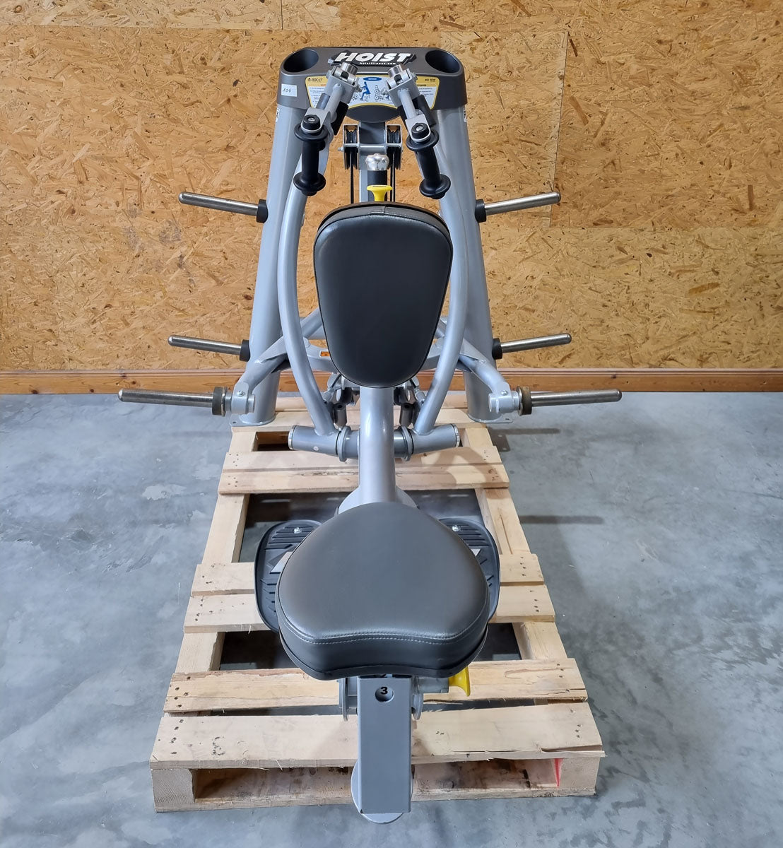 Hoist Roc-IT Mid Row, RPL-5203 Rudermaschine mit Bruststütze, Lat-Rudern, Roc IT Plate loaded Serie, Rahmenfarbe Silber, gebraucht - überholter Zustand