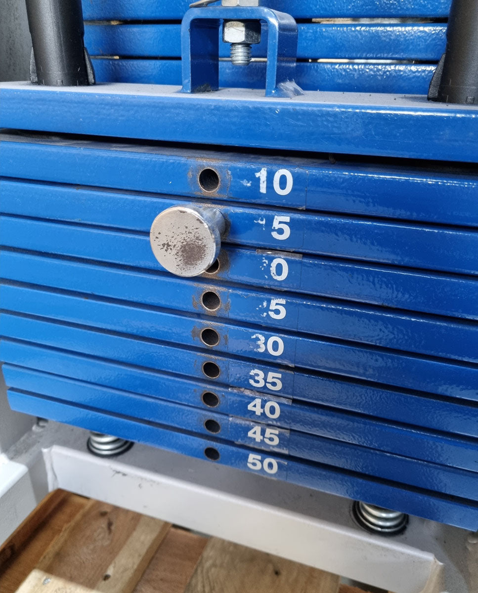 Panatta double cable pulley tower, triceps tower from above, 1x with hip pad, 50kg and 80kg weight block, triceps pulley tower - used - tested condition