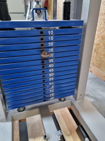 Panatta double cable pulley tower, triceps tower from above, 1x with hip pad, 50kg and 80kg weight block, triceps pulley tower - used - tested condition