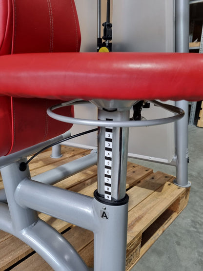 Proxomed shoulder blade fixator support press combo, Compass 530, lat pulldown and dip 2-in-1 combo machine, MPG, rehab, frame color silver, upholstery color red, used - refurbished condition