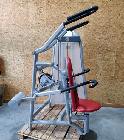 Proxomed shoulder blade fixator support press combo, Compass 530, lat pulldown and dip 2-in-1 combo machine, MPG, rehab, frame color silver, upholstery color red, used - refurbished condition
