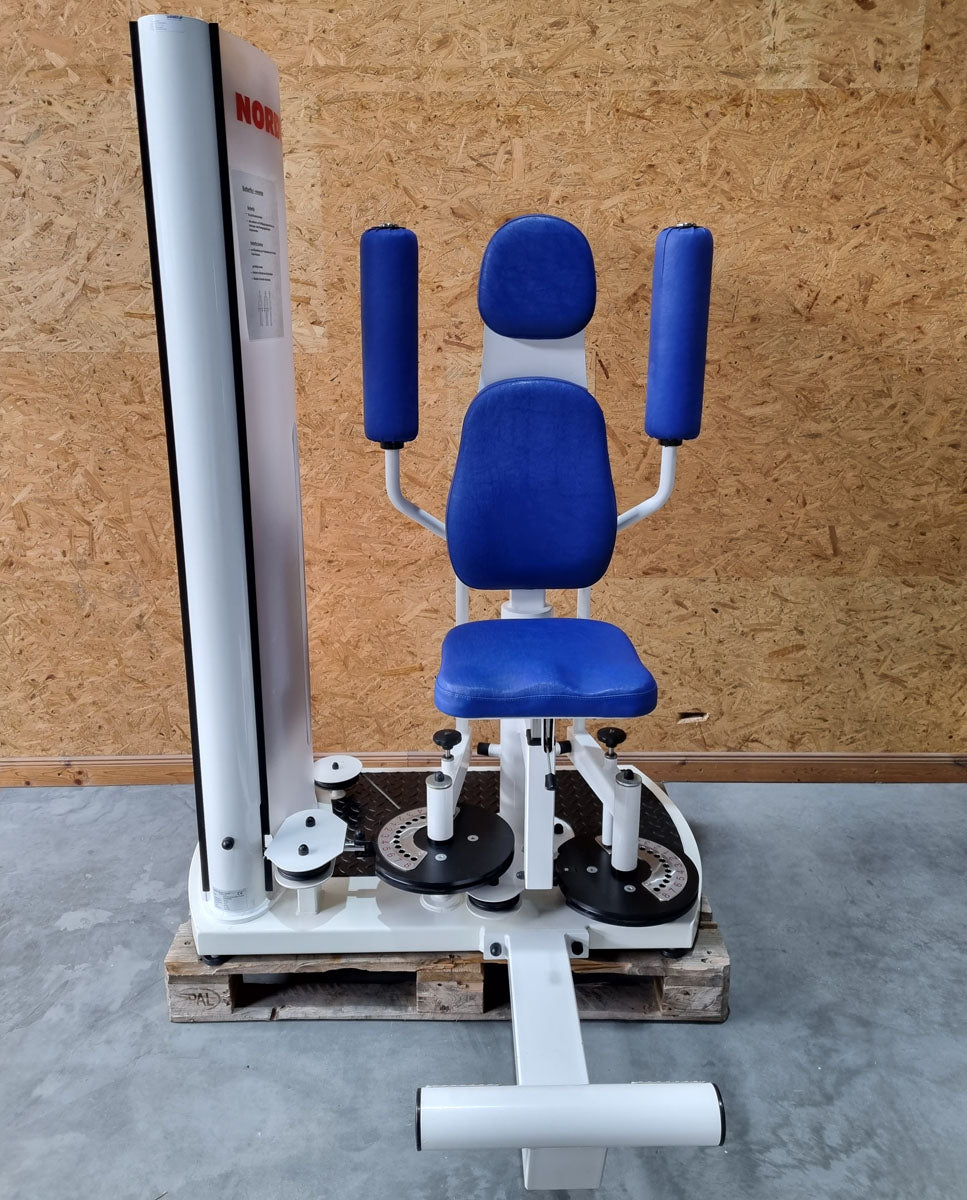 Pego Sport NordicLine Butterfly und Butterfly Reverse - 2 in 1 Kombimaschine, Butterfly - Press Back Kombi, Fly and Rear Delt, Rahmenfarbe Weiß, Polsterfarbe Blau, gebraucht - überholter Zustand