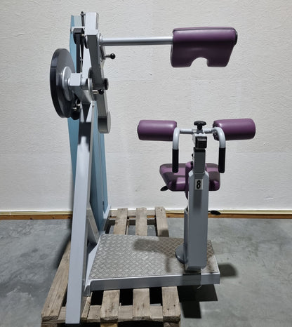 SVG HWS-Trainer, Hals und Nacken Trainingsmaschine, Halswirbelbsäule Kräftigung, Reha Line, Rahmenfarbe Silber, Polsterfarbe Lila, gebrauchter - überholter Zustand