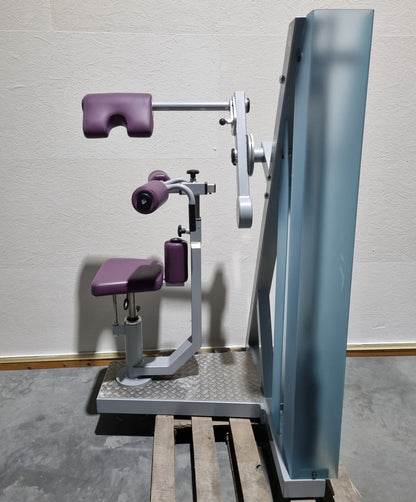 SVG HWS-Trainer, Hals und Nacken Trainingsmaschine, Halswirbelbsäule Kräftigung, Reha Line, Rahmenfarbe Silber, Polsterfarbe Lila, gebrauchter - überholter Zustand