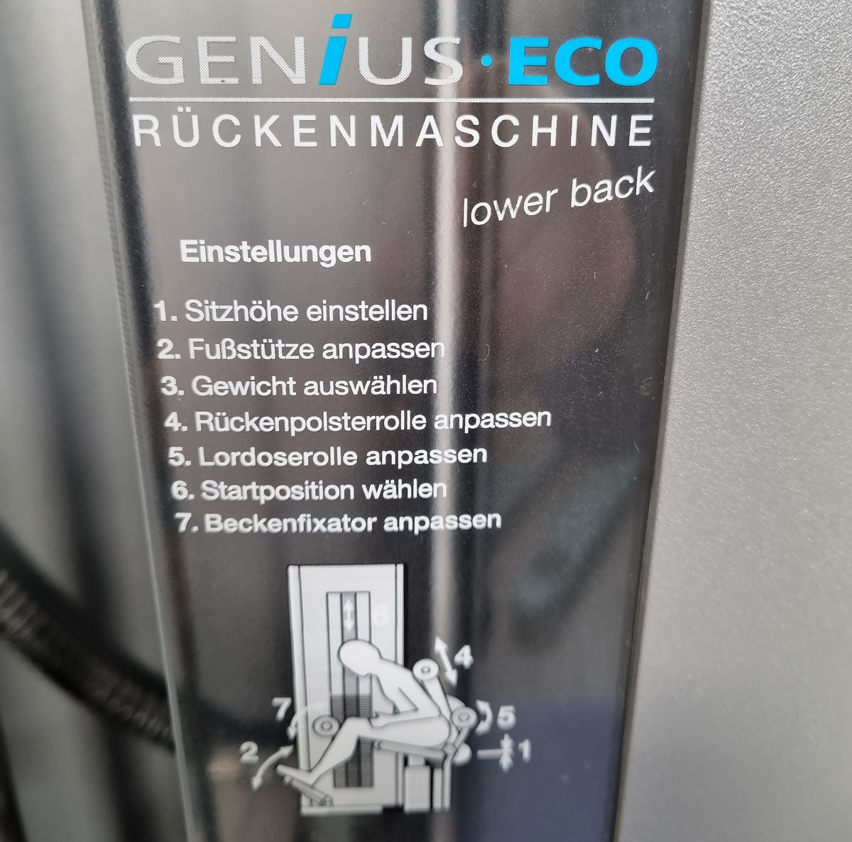 Frei Genius Eco back extension machine, hyperextension, lower back machine, frame color silver, used - refurbished condition