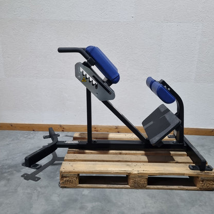 Hammer Strength Hyperextension 45° Back Extension Bench Adjustable, Back Extension BW-BE, Frame Color Black, Upholstery Color Blue, Used - Refurbished Condition