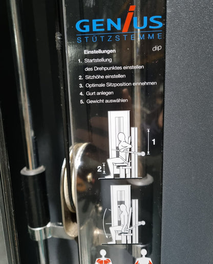 Frei Genius Schulterblattfixator und Stützstemme - Latzug Pulldown und Dips - Kombigerät 2 in 1, Rahmenfarbe Silber - gebraucht - überholter Zustand