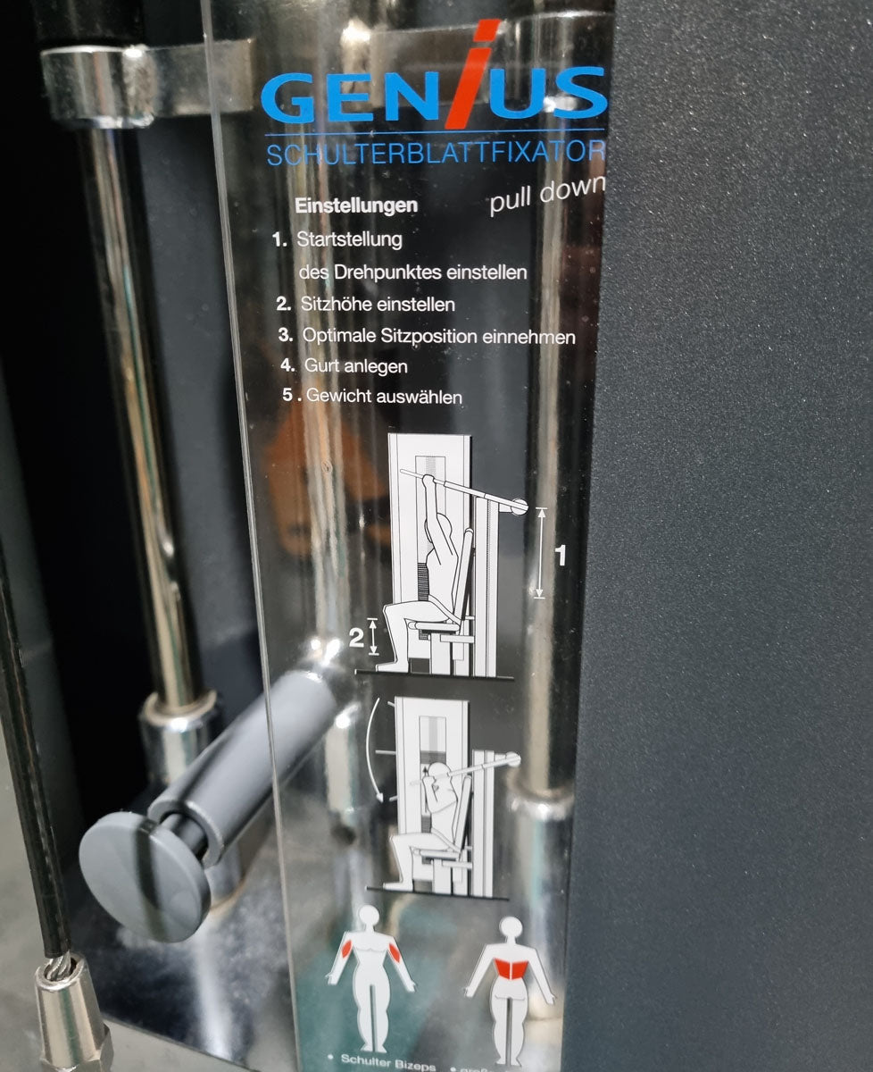 Frei Genius Schulterblattfixator und Stützstemme - Latzug Pulldown und Dips - Kombigerät 2 in 1, Rahmenfarbe Silber - gebraucht - überholter Zustand