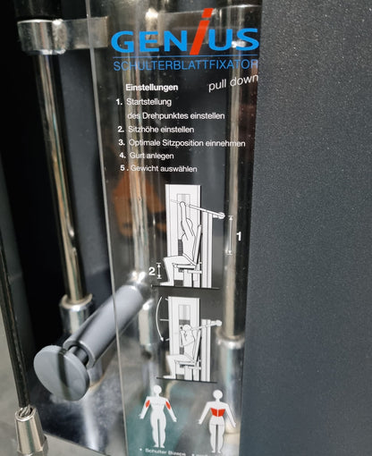Frei Genius Schulterblattfixator und Stützstemme - Latzug Pulldown und Dips - Kombigerät 2 in 1, Rahmenfarbe Silber - gebraucht - überholter Zustand