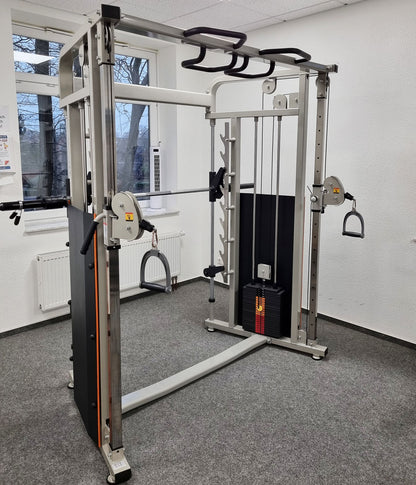 DankSport Enger Doppel Kabelzug höhenverstellbar und Multipresse geführt - 2 in 1 Kombigerät - Dual adjustable Cable Pulley and Smith Machine - 2x 100kg Gewichtsblöcke - Silber - NEU