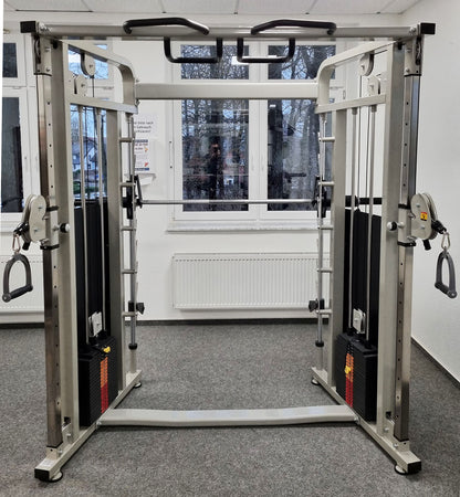DankSport Enger Doppel Kabelzug höhenverstellbar und Multipresse geführt - 2 in 1 Kombigerät - Dual adjustable Cable Pulley and Smith Machine - 2x 100kg Gewichtsblöcke - Silber - NEU