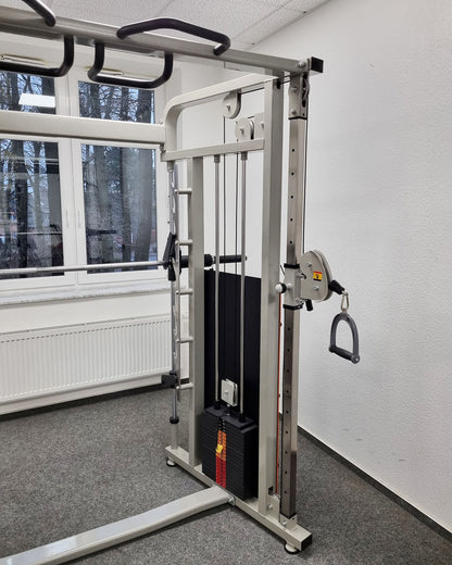 DankSport Enger Doppel Kabelzug höhenverstellbar und Multipresse geführt - 2 in 1 Kombigerät - Dual adjustable Cable Pulley and Smith Machine - 2x 100kg Gewichtsblöcke - Silber - NEU