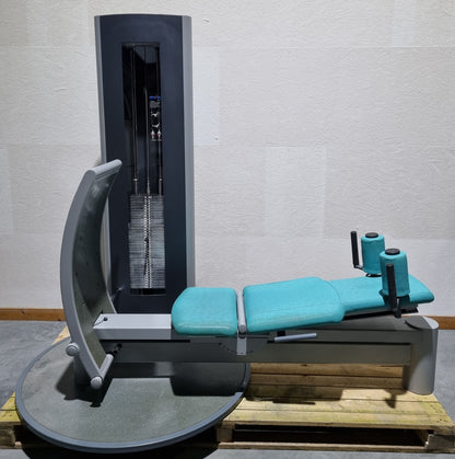 Frei Genius Funktionsstemme - verstellbare Beinpresse, Rahmenfarbe Silber, Polsterfarbe Türkis, gebraucht - überholter Zustand
