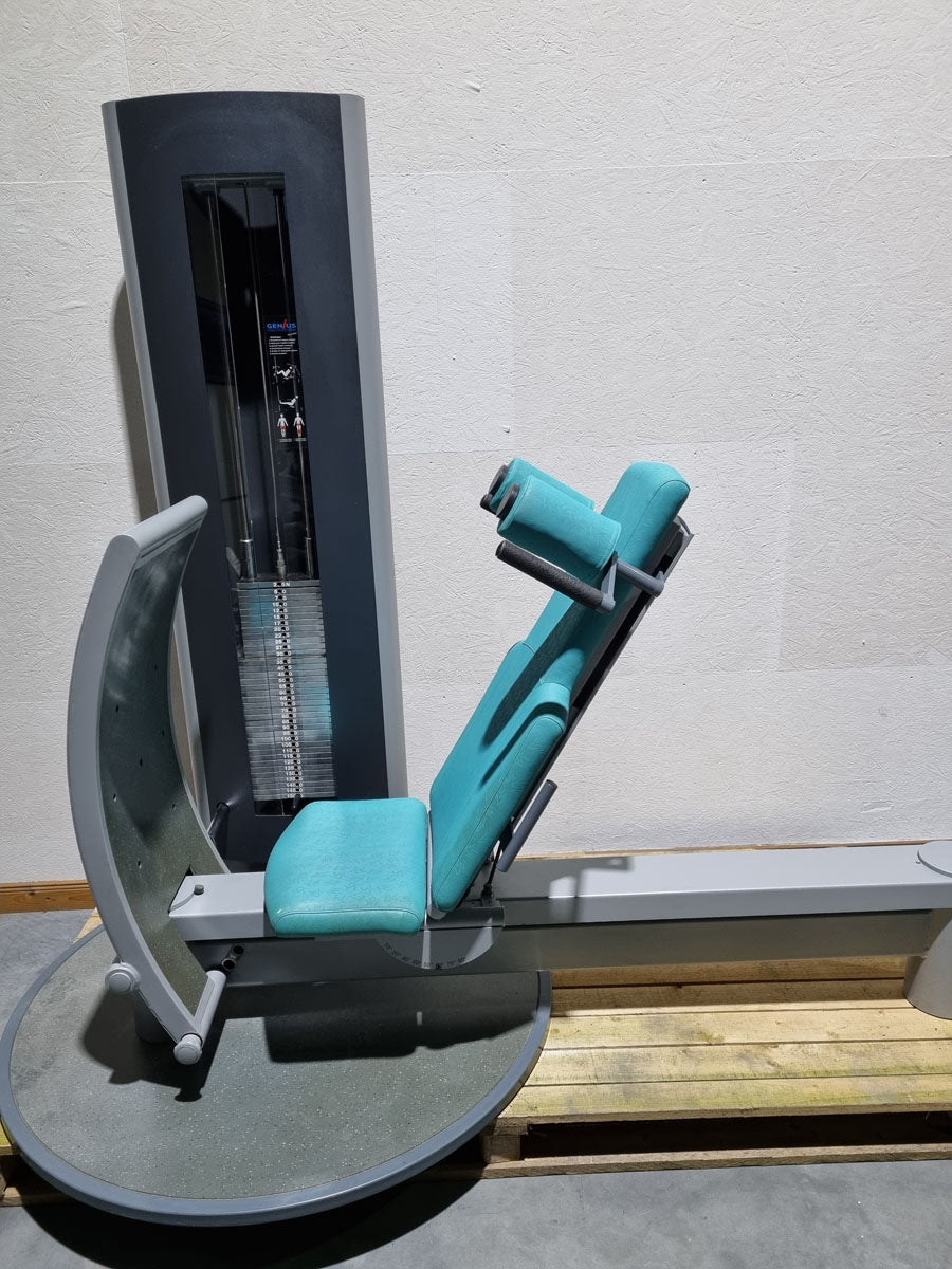 Frei Genius Funktionsstemme - verstellbare Beinpresse, Rahmenfarbe Silber, Polsterfarbe Türkis, gebraucht - überholter Zustand