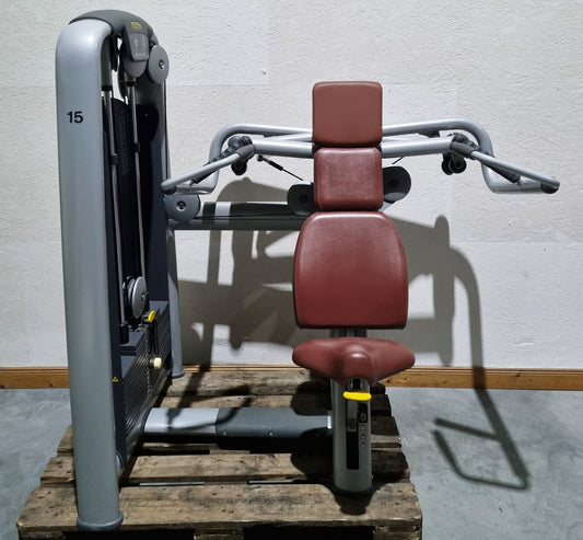 TechnoGym Schulterpresse, Shoulder Press, Selection Line - Rahmen Silber, Polster Braun, gebraucht - überholter Zustand