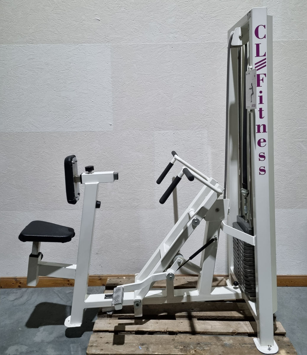 Competition Line, Rudern mit Bruststütze und Einstiegshilfe, Row, Lat-Rudern, Rahmenfarbe Weiß, gebraucht - überholter Zustand