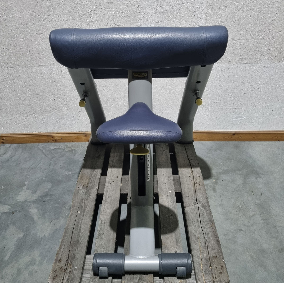 TechnoGym Scottcurl Bench, Scott bench, biceps training bench, color silver, upholstery blue, used