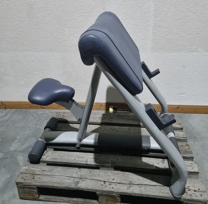 TechnoGym Scottcurl Bench, Scott bench, biceps training bench, color silver, upholstery blue, used