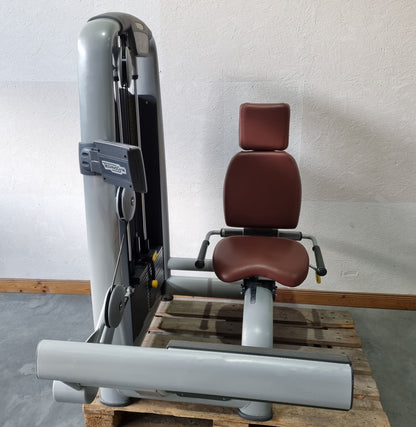 Technogym Wadenmaschine sitzend, Rotary Calf Press, Wadenpresse, Selection Line mit Isocontrol Display, Rahmenfarbe Silber, Polsterfarbe Braun, gebrauchter - überholter Zustand