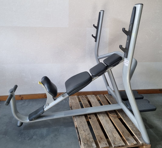 Technogym Schrägdrückerbank, Olympic Inclined Bench, Hantelbank Schrägbankdrücken, Rahmenfarbe Silber, Selection Line, gebraucht - überholter Zustand