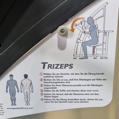 SportsArt Trizepsmaschine Horizontal S925 A925 N925 Trizepsstrecker, Triceps Extension, Rahmenfarbe Silber, gebraucht - überholter Zustand