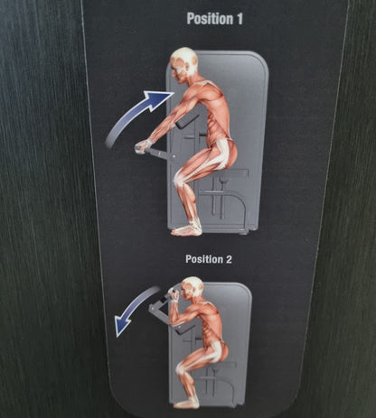 Milon Milcanic biceps machine, biceps arm curl machine, arm curler, rotating handles, silver frame, used - display piece - top condition
