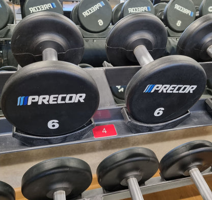 Precor Kurzhantel Satz aus PU Polyurethan Gummiert, 2 bis 30kg, verschiedene Stufen, erst 3 Jahre alt, Schwarz, gebraucht - guter Zustand