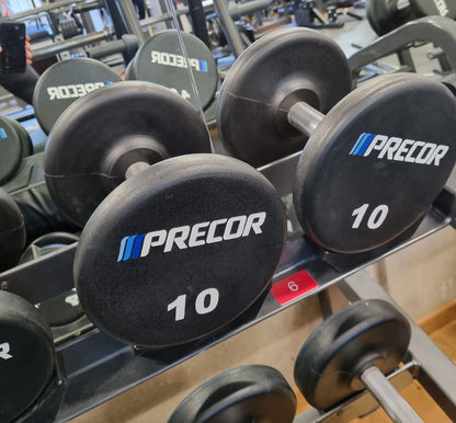 Precor Kurzhantel Satz aus PU Polyurethan Gummiert, 2 bis 30kg, verschiedene Stufen, erst 3 Jahre alt, Schwarz, gebraucht - guter Zustand