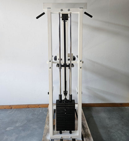 L+K Dip-Klimmzugmaschine mit Gewichtsunterstützung, Dip-Chin, Oldschool, Rahmen Weiß, gebraucht mit Gebrauchsspuren