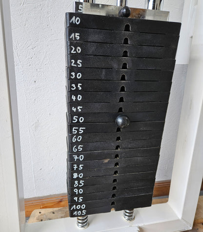 Gym80 Bauchmaschine, Klappmesser, Abdominal Crunch, Oldschool Bodybuilding Kraftgerät - Edition oder Classic Line, Rahmenfarbe Weiß, gebraucht mit Gebrauchsspuren