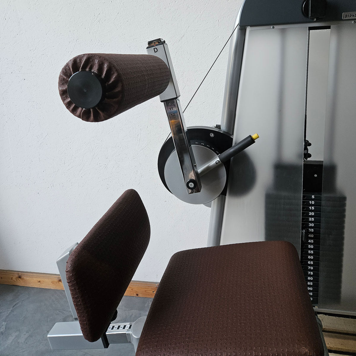 Proxowell bzw Proxomed Rückenflexion, Bauchmaschine, Rückenbeuger, Abdominal Crunch, 100kg Gewichtsblock, Compass bzw C-Well Serie, Rahmenfarbe Silber, gebraucht - überholter Zustand