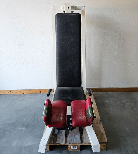 Gym80 Abduktorenmaschine, Hip Abductor, sitzend,  Oldschool Bodybuilding Kraftgerät - Edition oder Classic Line, Rahmenfarbe Weiß, gebraucht mit Gebrauchsspuren