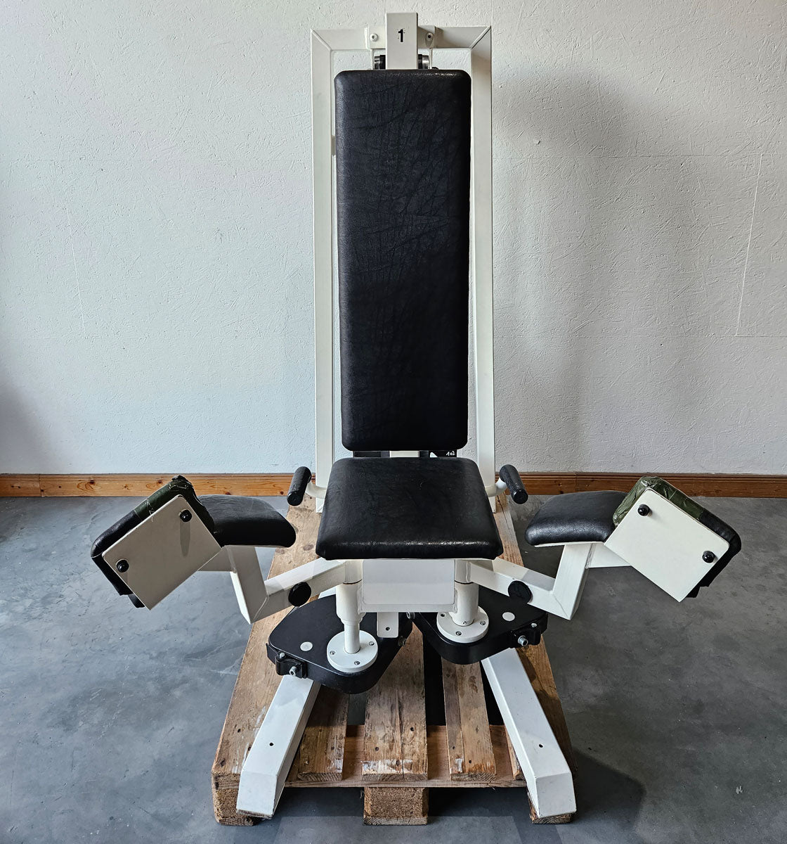 Gym80 Adductor Machine, Hip Adductor, Seated, Oldschool Bodybuilding Strength Equipment - Edition or Classic Line, White Frame, Used with Signs of Wear