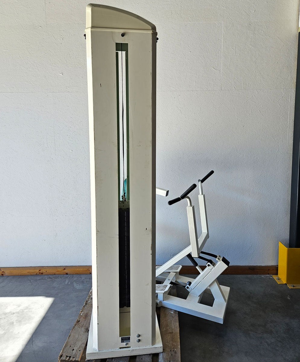 Multi-Form Galaxy, rowing with chest support, row, lat row, frame color white, used with signs of wear