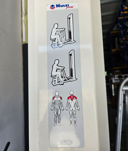 Multi-Form Galaxy, rowing with chest support, row, lat row, frame color white, used with signs of wear
