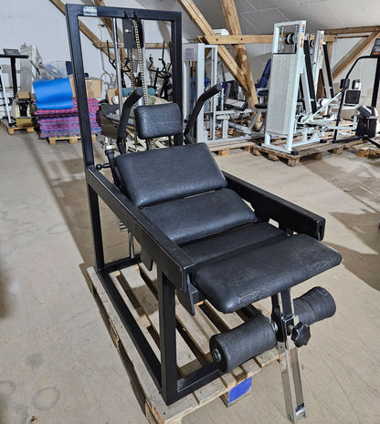 L+K Bauchmaschine, Abdominal Crunch, Oldschool Bodybuilding Kraftgerät, Rahmen Schwarz, gebraucht mit Gebrauchsspuren