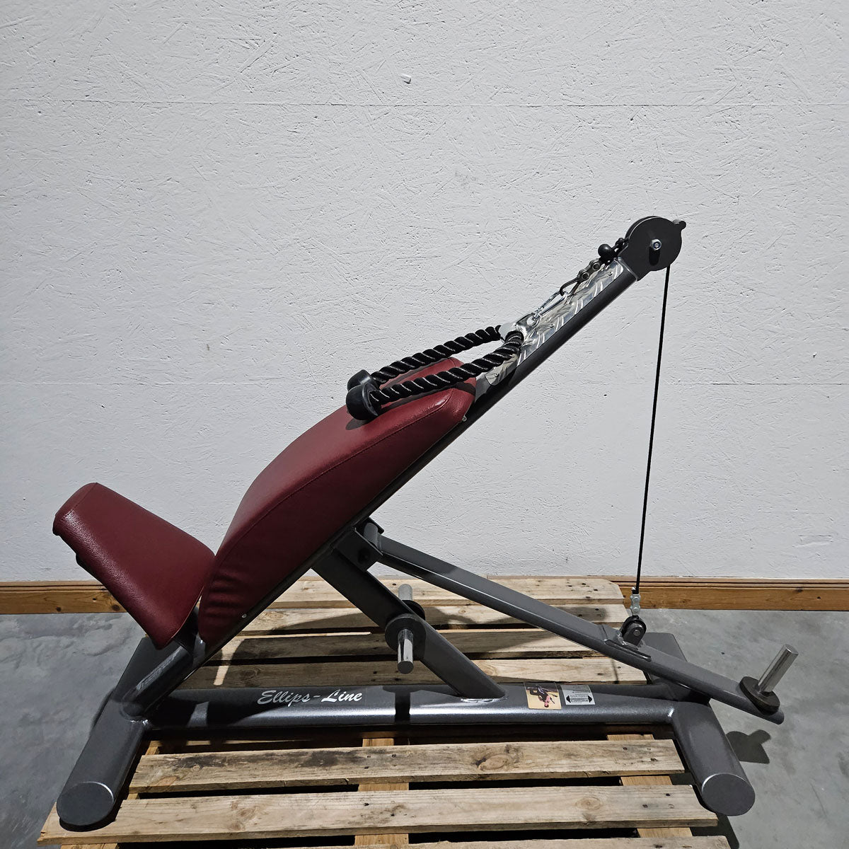 Plate-loaded abdominal machine, abdominal bench, sit-up ab crunch bench, T 500 crunch chair, Teuwsen Sports Equipment, frame color anthracite, used - reconditioned condition