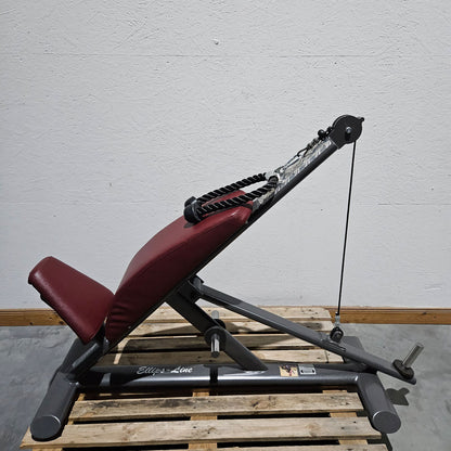 Plate-loaded abdominal machine, abdominal bench, sit-up ab crunch bench, T 500 crunch chair, Teuwsen Sports Equipment, frame color anthracite, used - reconditioned condition