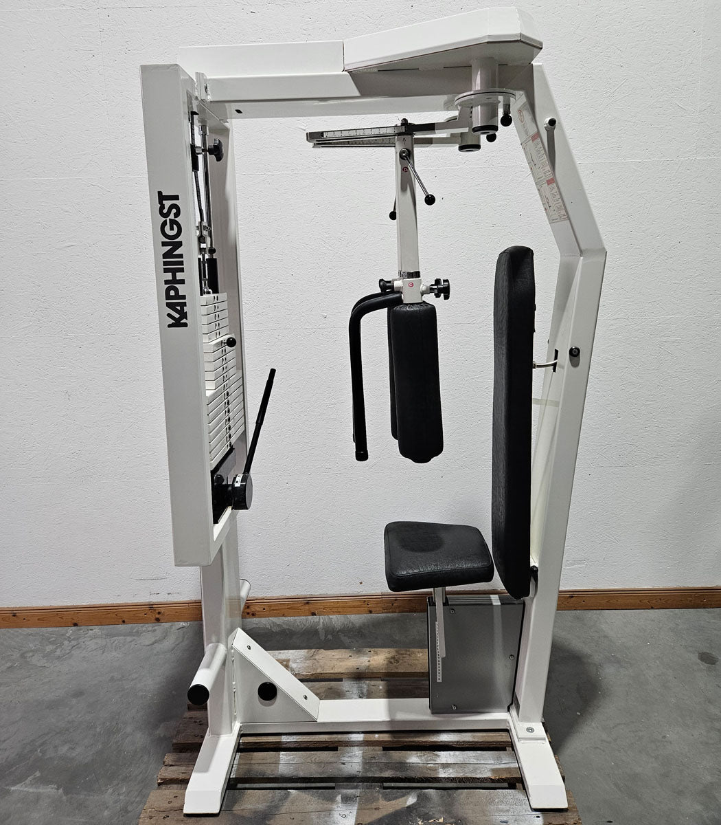 Kaphingst Haltungs und Bruststabilisator, Butterfly und Butterfly Reverse - 2 in 1 Kombimaschine, MPG, Fly and Rear Delt, Farbe Weiß, gebraucht - überholter Zustand