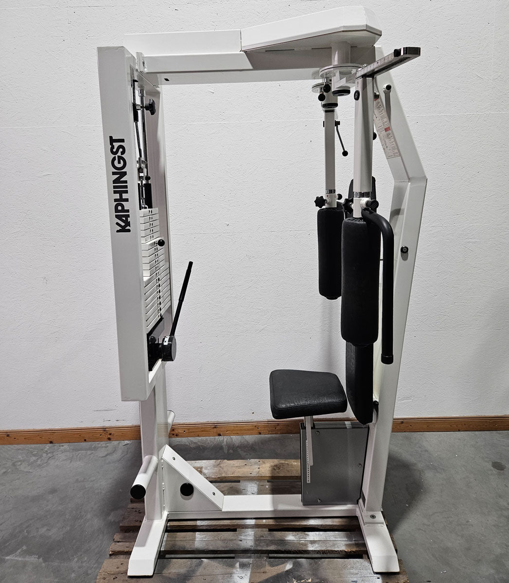 Kaphingst Haltungs und Bruststabilisator, Butterfly und Butterfly Reverse - 2 in 1 Kombimaschine, MPG, Fly and Rear Delt, Farbe Weiß, gebraucht - überholter Zustand