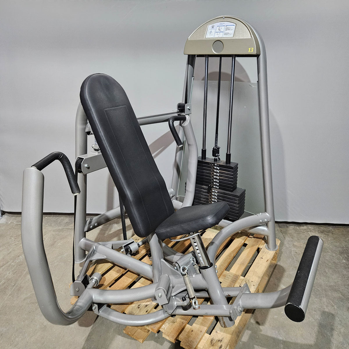 AS Sport bzw Proxowell Bankdrückmaschine, Brustpresse, Chestpress, Rahmenfarbe Silber, gebraucht mit Gebrauchsspuren